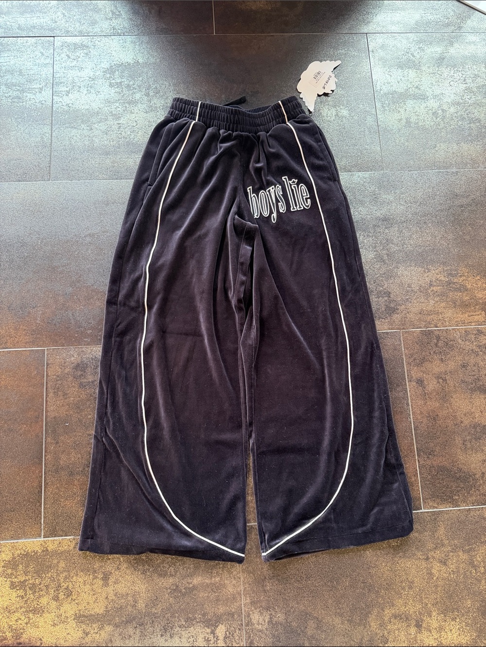 Boys Lie Navy Velour Haley Pant with White Drawcord